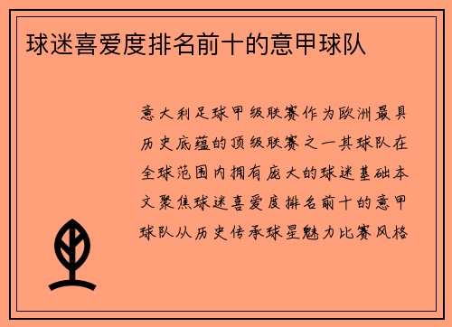 球迷喜爱度排名前十的意甲球队